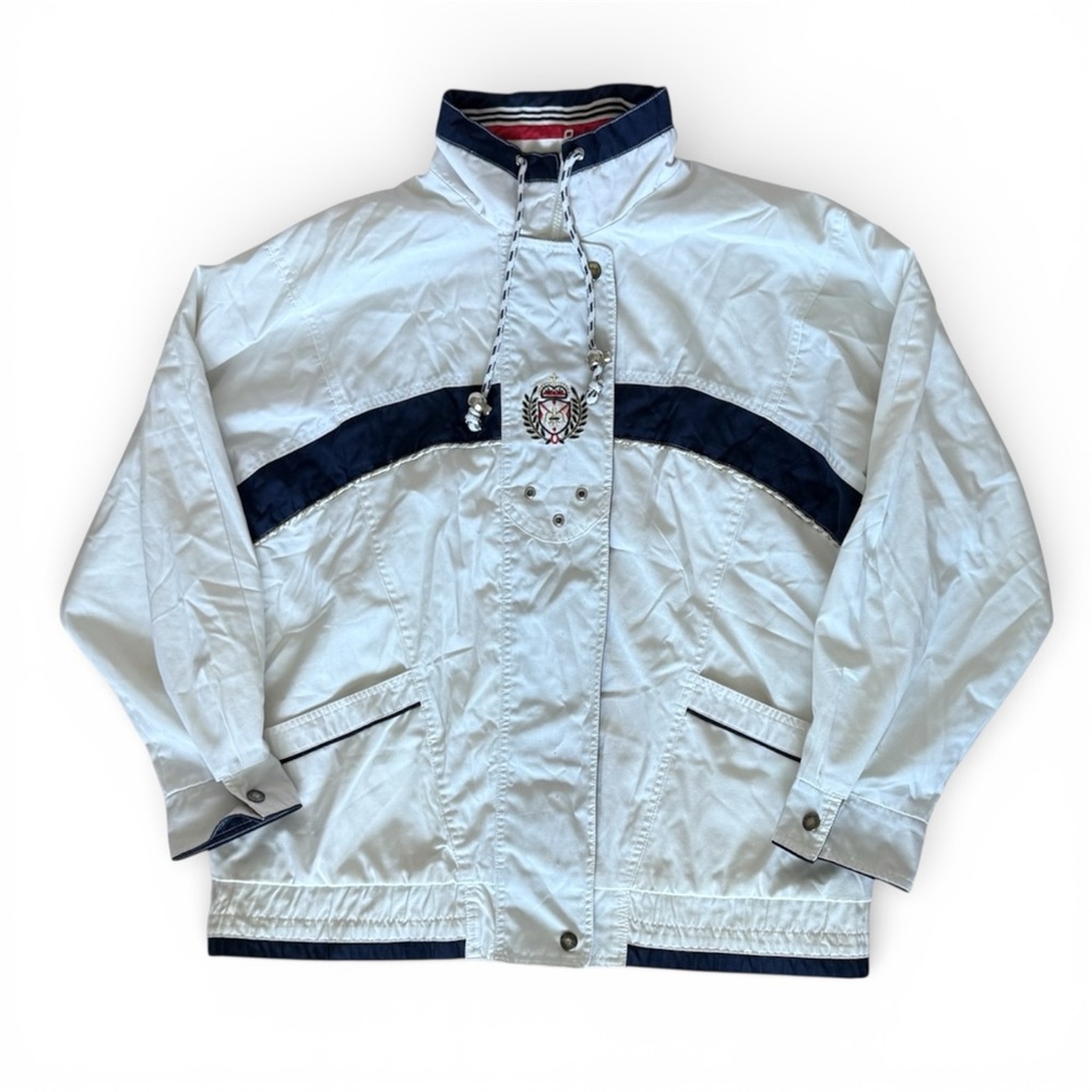 Vintage Nautical Windbreaker Jacket Women’s Medium White Navy Sailing 90s